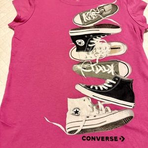 Converse Girl’s T Shirt Pink with Sneakers Graphic Size Medium